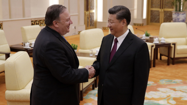 2018年6月14日，習近平在北京會見美國國務卿蓬佩奧。（圖片來源：ANDY WONG/AFP via Getty Images）