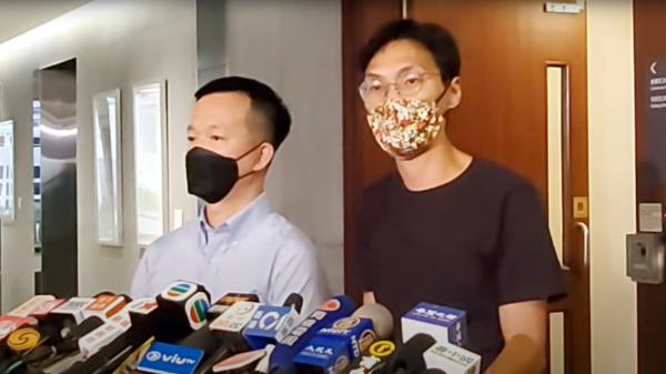 陳志全（左）和朱凱廸（右）將於9月30日立法會任期屆滿後離開立法會，不再擔任立法會議員。（圖片來源：看中國視頻截圖）