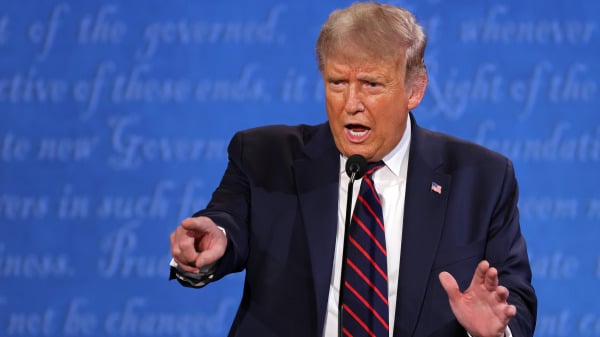 川普在2020美國大選首次總統辯論中。（圖片來源：Win McNamee/Getty Images）