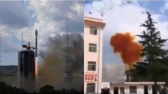 中国发射火箭推进器突坠落掉民宅附近爆炸(视频图)