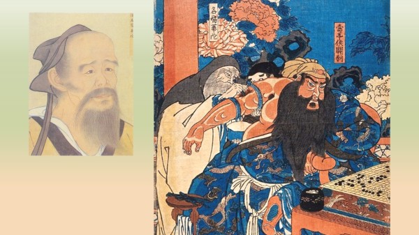 歌川国芳浮世绘“刮骨疗毒”，左侧为华佗