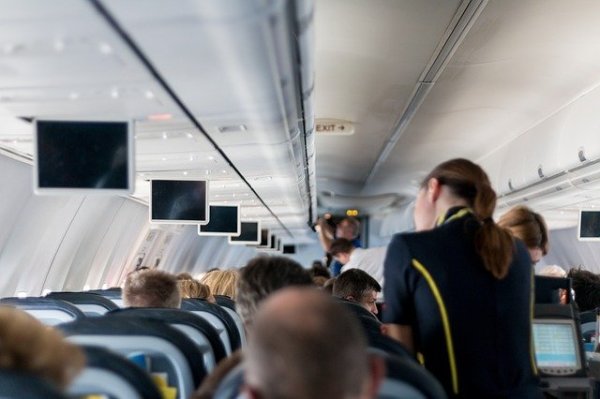 西捷公司空服員抱怨薪酬低。圖為一位空姐正在飛機上工作。（Lukas Bieri/Pixabay）