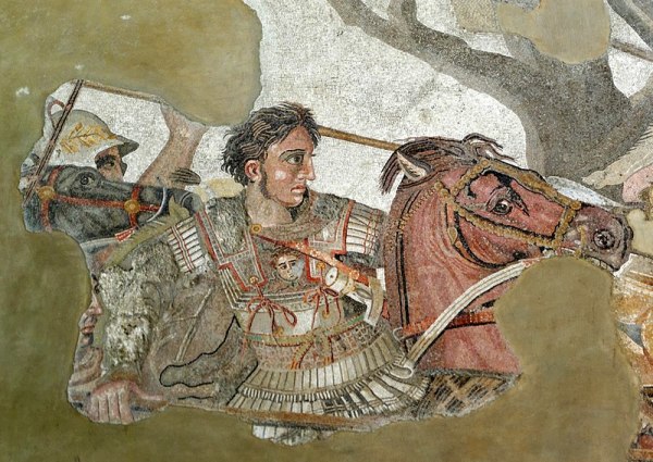 表现伊苏斯战役的亚历山大马赛克局部图，人物为亚历山大。