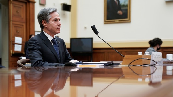 2021年3月10日，美国国务卿在众议院外交委员会听证会上。 （图片来源：Ken Cedeno-Pool/Getty Images）