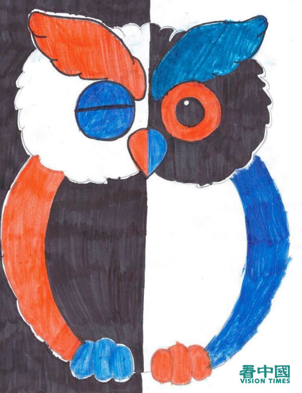 孩子手绘的猫头鹰。