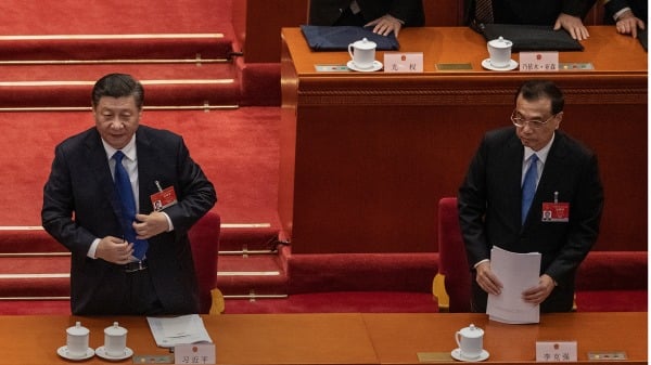 2021年两会上的国家主席习近平与总理李克强。（图片来源：Kevin Frayer/Getty Images）