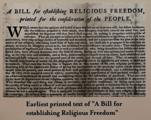 最早的傑斐遜「宗教自由法案」的印刷文本。
