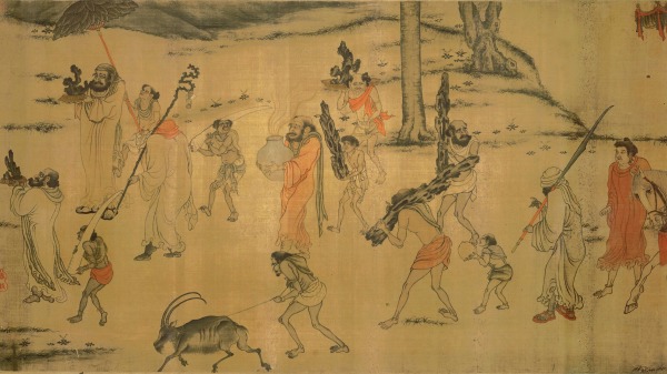 傳唐閻立本的《職貢圖》描繪唐太宗時婆利、羅剎與林邑國等前來朝貢的景象。