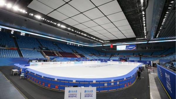 2021年4月3日，中国北京冬季奥运会花样滑冰比赛场馆。（图片来源：Emmanuel Wong/Getty Images）