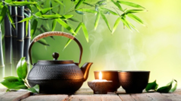 竹子 茶壺和茶杯