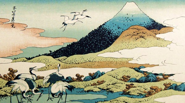水墨畫中的山水和鶴