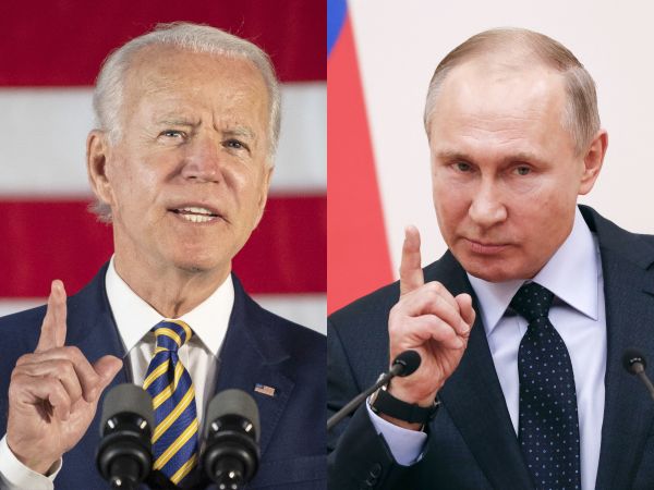 美國總統拜登（左）和俄羅斯總統普京（右）拼圖。（圖片來源：Jim Watson,Grigory Dukor/AFP via Getty Images）
