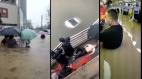 河南暴雨惨况：人车冲跑积水齐胸水坝随时崩溃(视频图)
