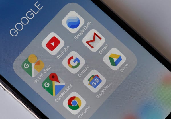科技巨头谷歌公司在安卓智能手机上的应用程序示意图。 