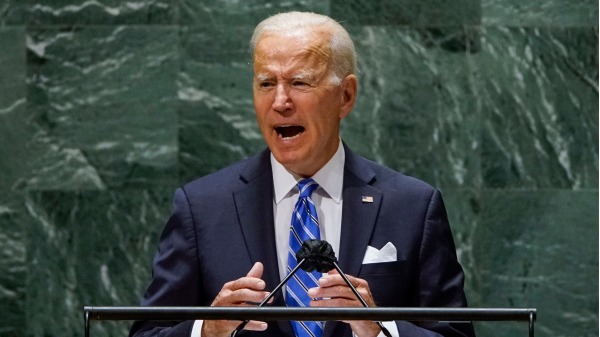 2021年9月21日，美国总统拜登赴纽约发表上任后首个合国大会演讲。（图片来源：Eduardo Munoz-Pool/Getty Images)