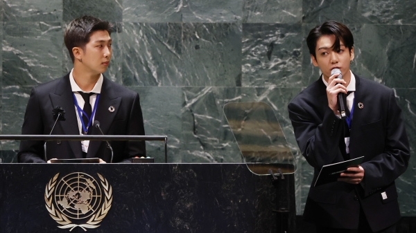 韩国天团防弹少年团（BTS）20日在美国纽约联合国总部发表演说