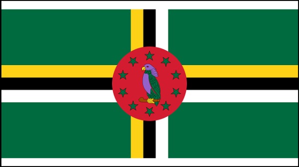 多米尼加国国旗，该国是一个位于中美洲加勒比海的岛国，首都为罗索。